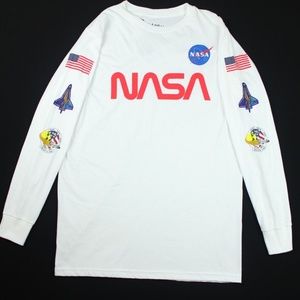 NASA Long Sleeve White T Shirt Mission Sleeves